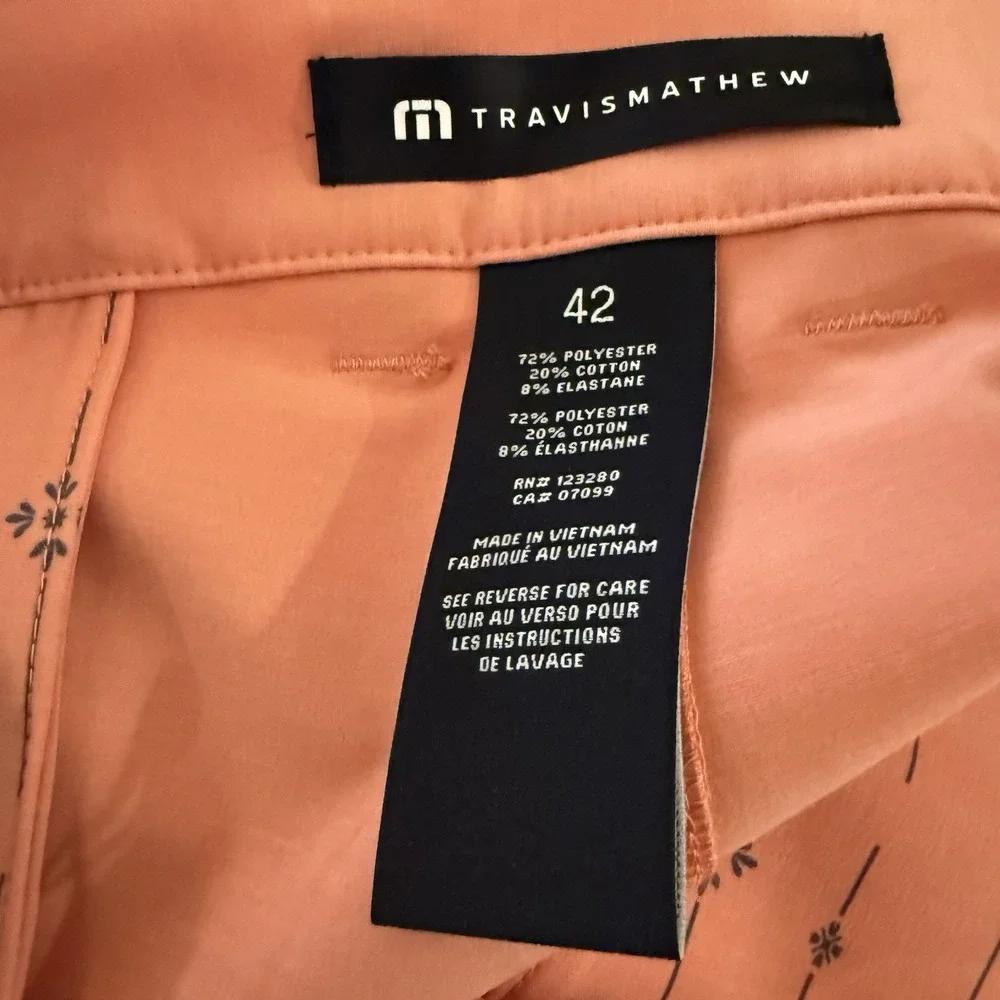 Travis Mathew Tech Chino Shorts Mens 42 Pink Terra Cota Performance Golf New